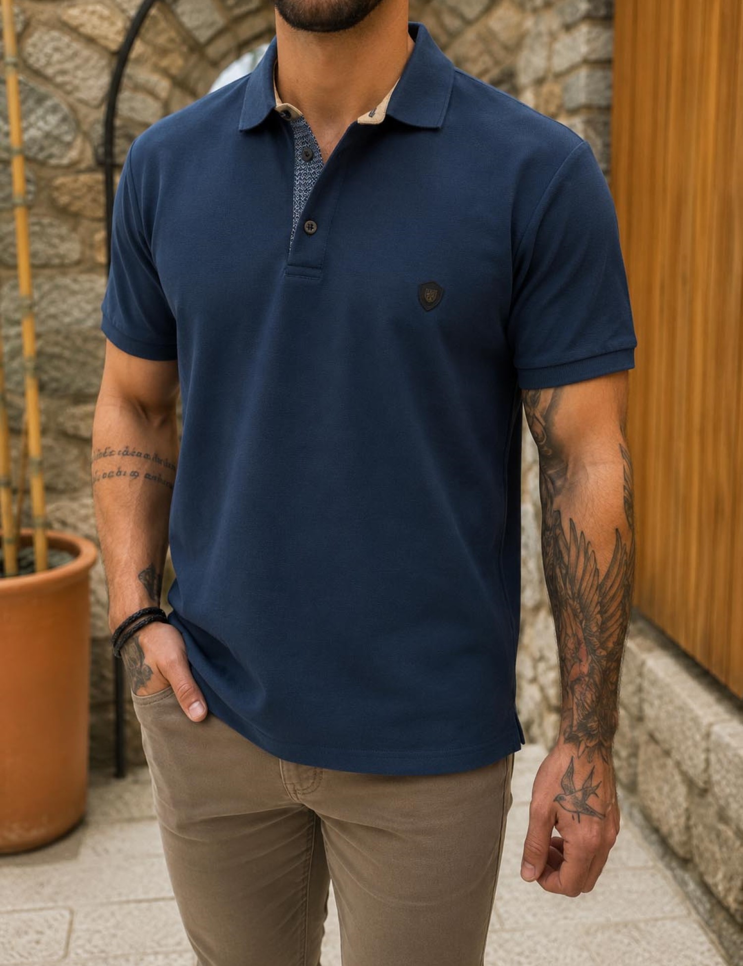 Everbest ανδρική μπλε Indigo πικέ Polo μπλούζα Plus Size 262832 - Everbest - 